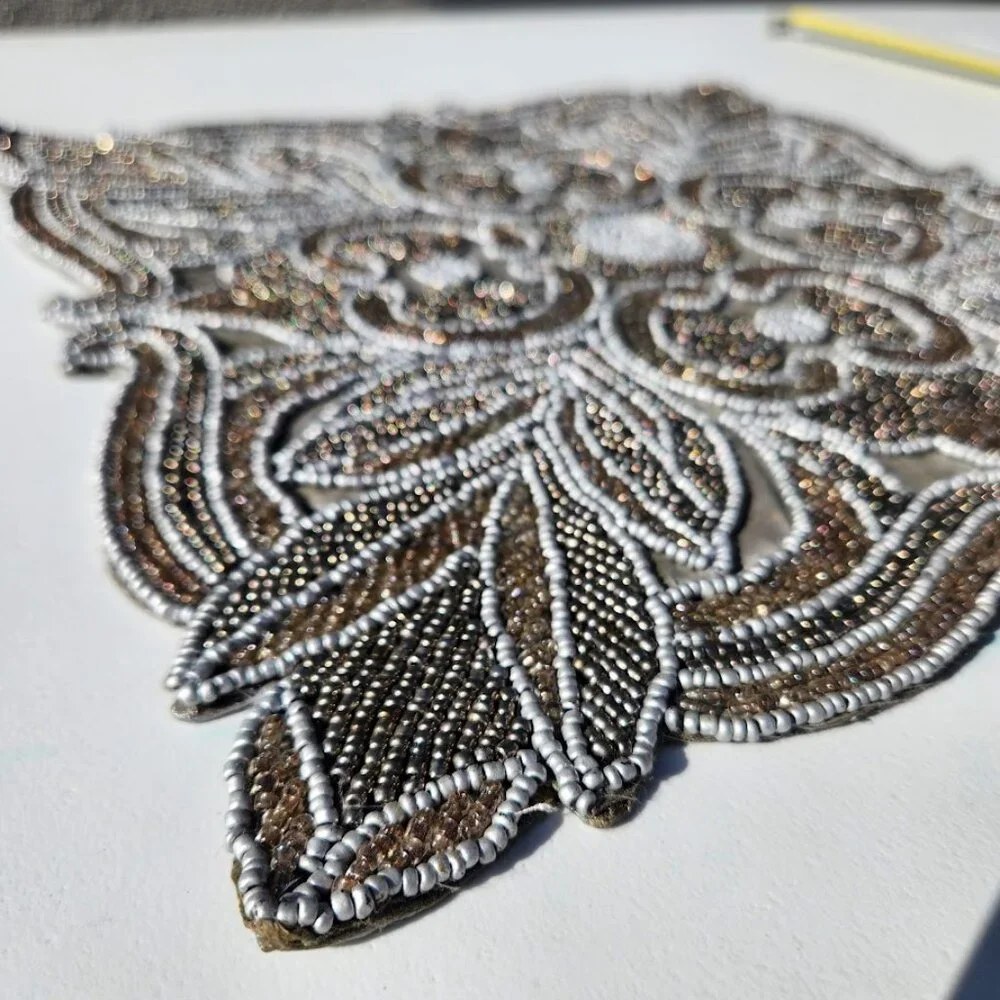 Embroidered Beaded Square Placemat Table Setting Holiday Christmas Decor Silver